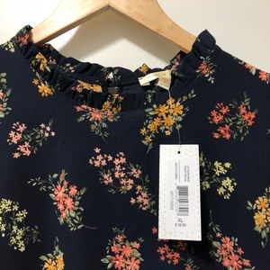 Navy & floral peplum blouse